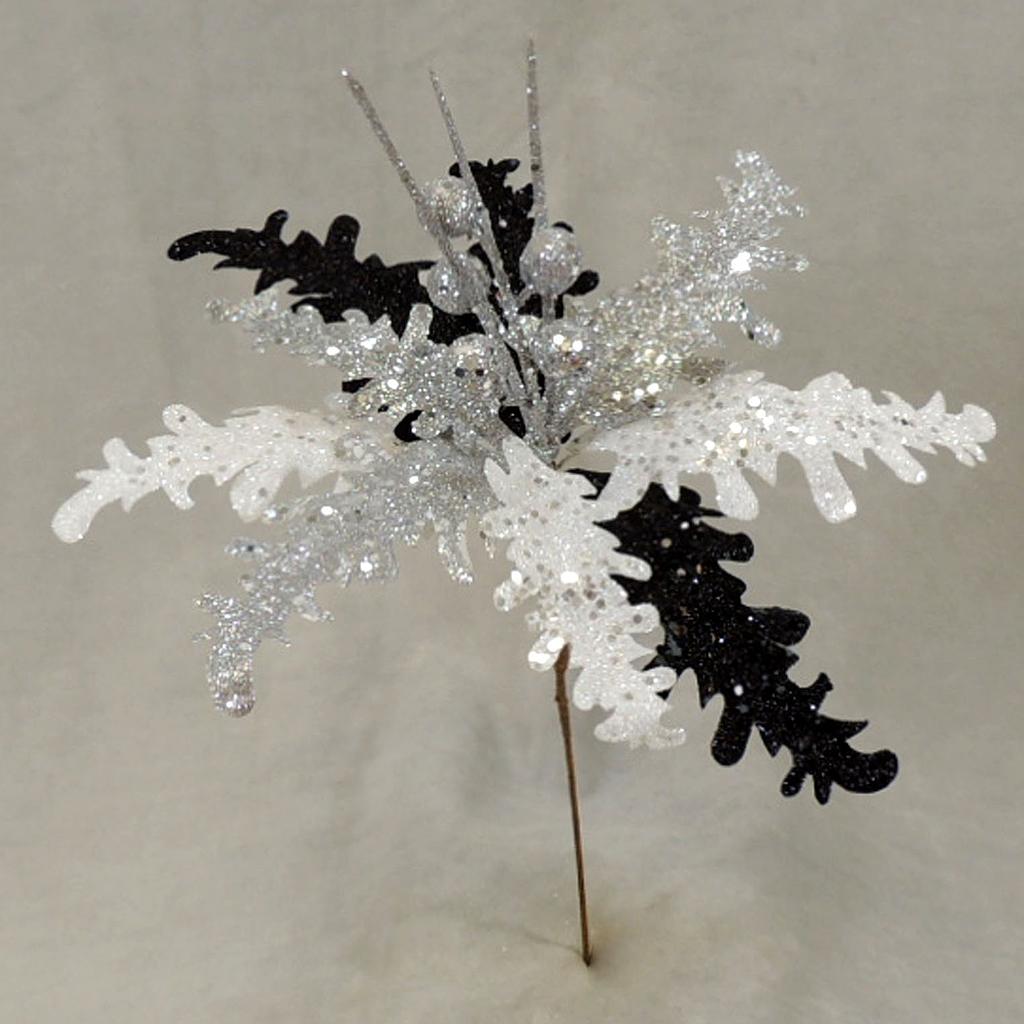 12" GLITTER LEAF/BERRY SPRAY (6/BG)BLK/WHT/SIL