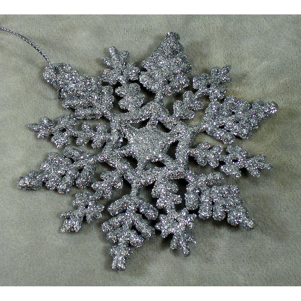 SNOWFLAKE ORNAMENT GLITTER 4" SILVER (24/BOX)