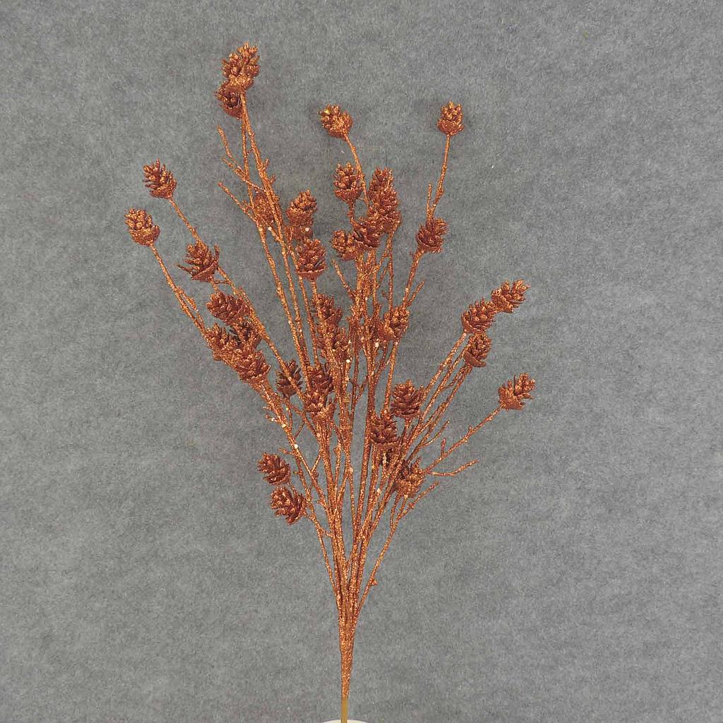 25" TWIG/CONE SPRAY X9 GLITTER COPPER