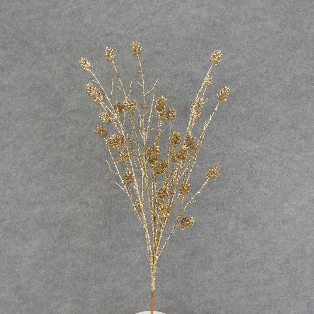 25" TWIG/CONE SPRAY X9 GLITTER GOLD