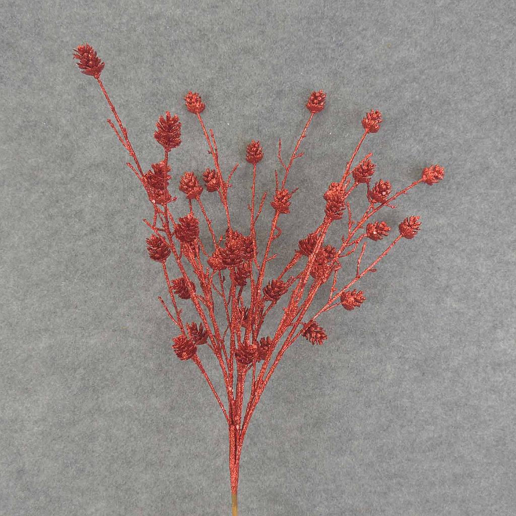 25" TWIG/CONE SPRAY X9 GLITTER RED