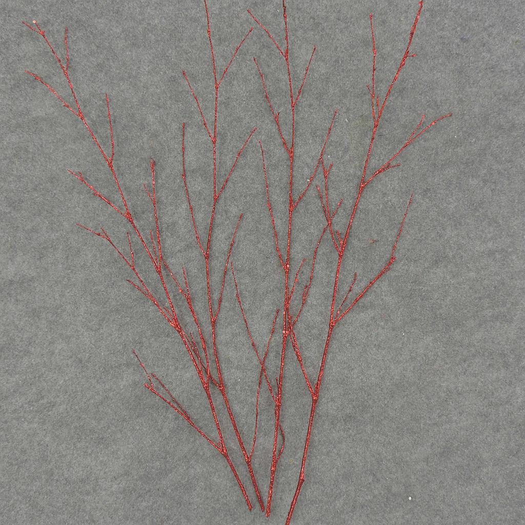 24" TWIG SPRAY W/GLITTER 4/BAG RED