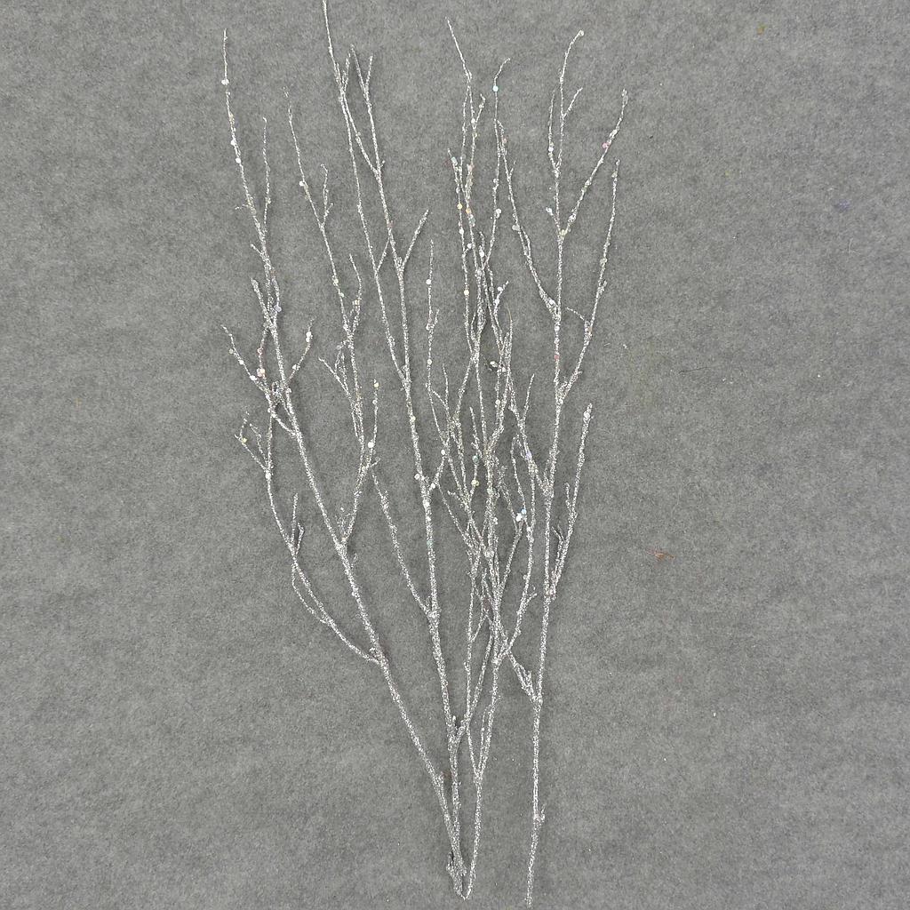 24" TWIG SPRAY W/GLITTER 4/BAG SILVER