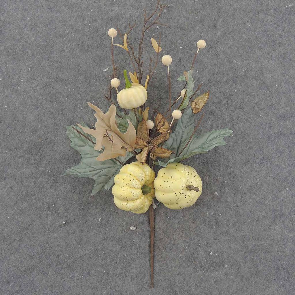 LEAF & TWIG PICK  25.5" WHITE W/PUMPINS & GOURDS