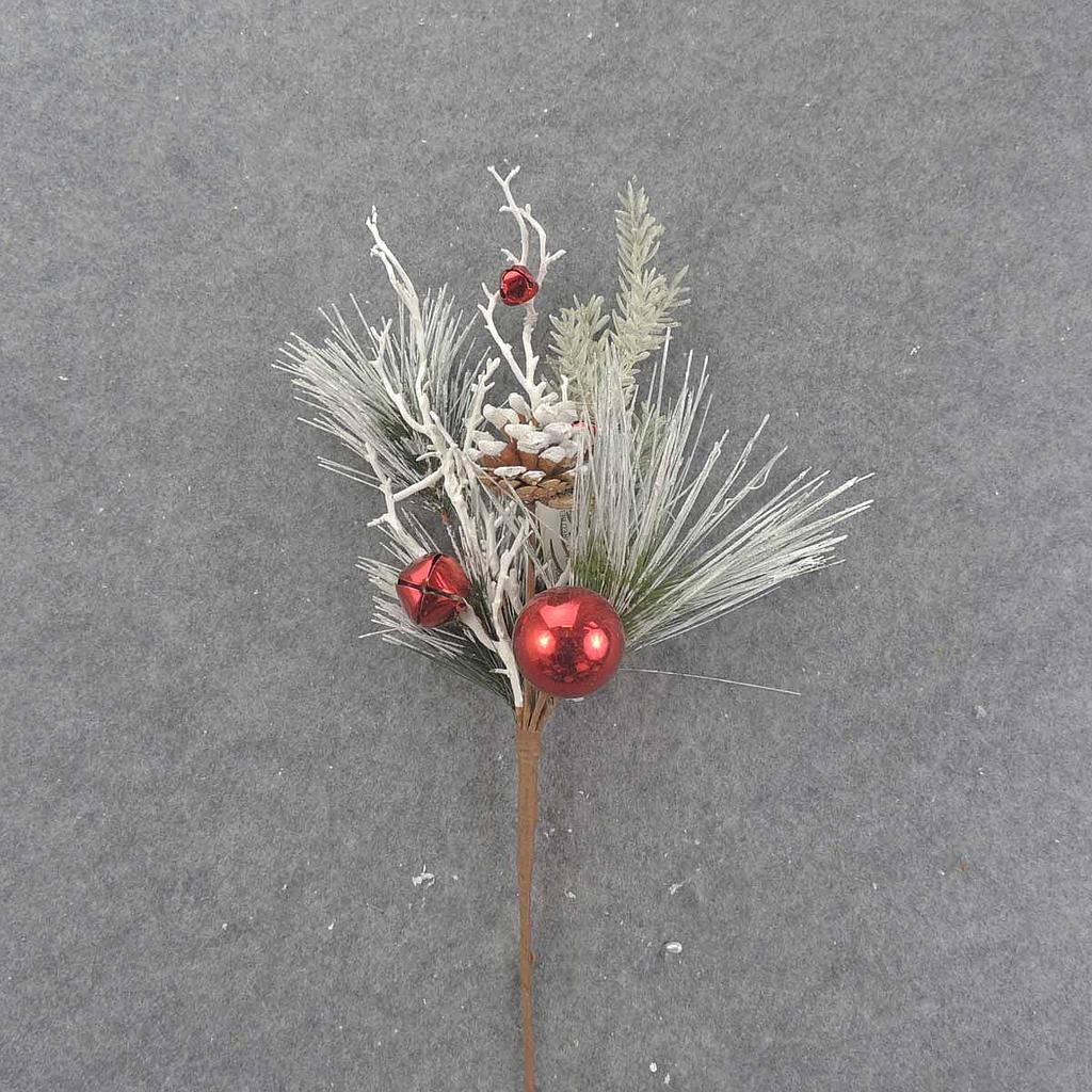 PINE SPRAY W/RED BELLS 18" FLOCKED