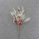 PINE SPRAY W/RED BELLS 18" FLOCKED
