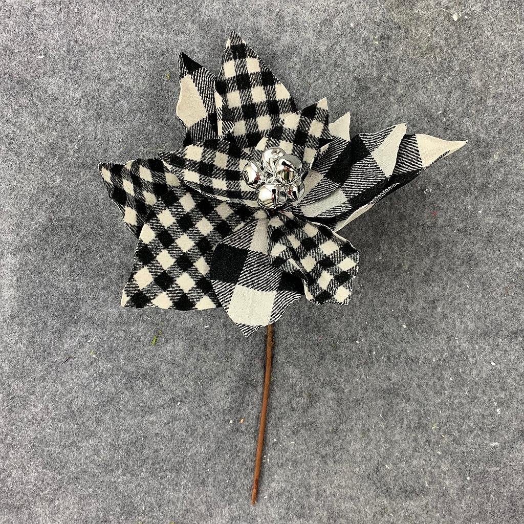 POINSETTIA PICK 13" BLACK/WHITE PLAID
