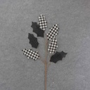 HOLLY LEAF SPRAY 33"  BLACK/WHITE PLAID