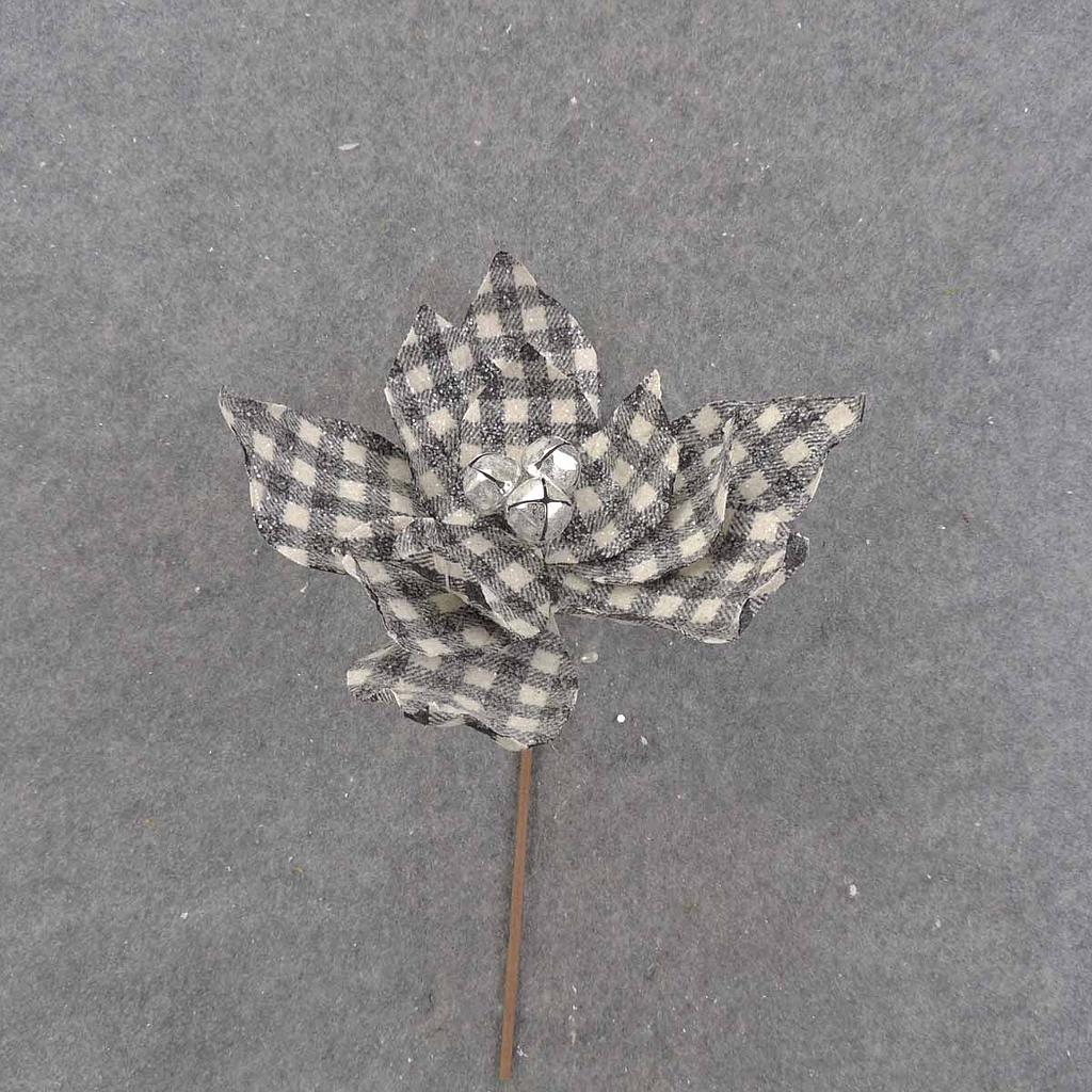 14" POINSETTIA PICK BLACK/WHITE PLAID