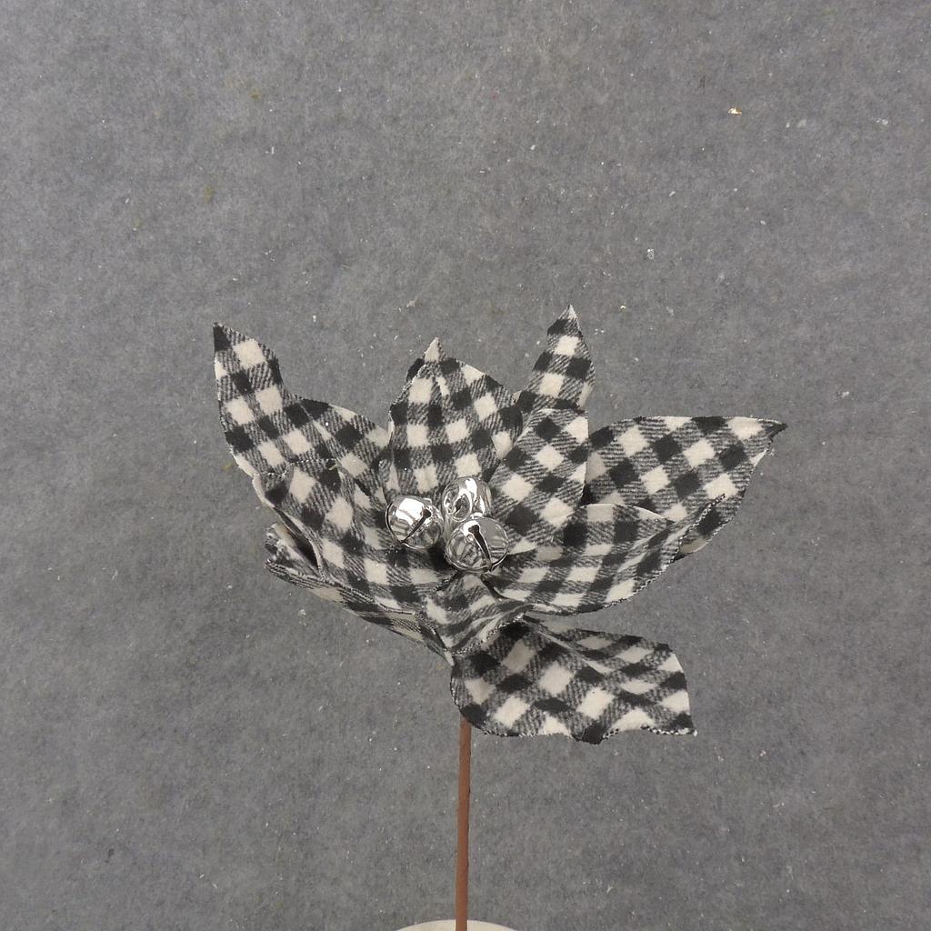 14" POINSETTIA PICK BLACK/WHITE PLAID (NO GLITTER)