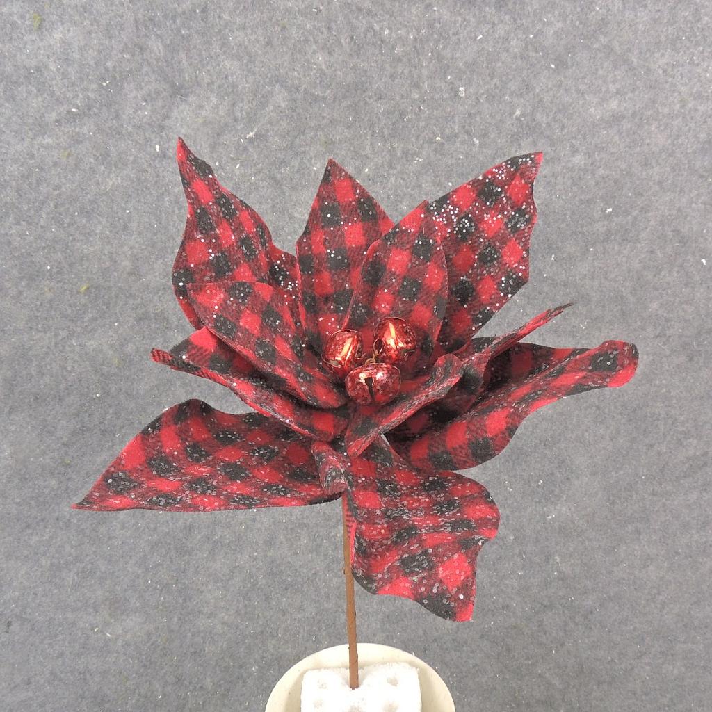 14" POINSETTIA PICK BLACK/RED PLAID