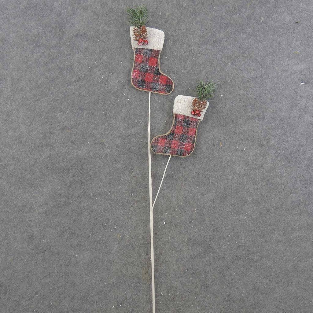 [XA9018-RED] 27" STOCKING SPRAY X2 RED PLAID