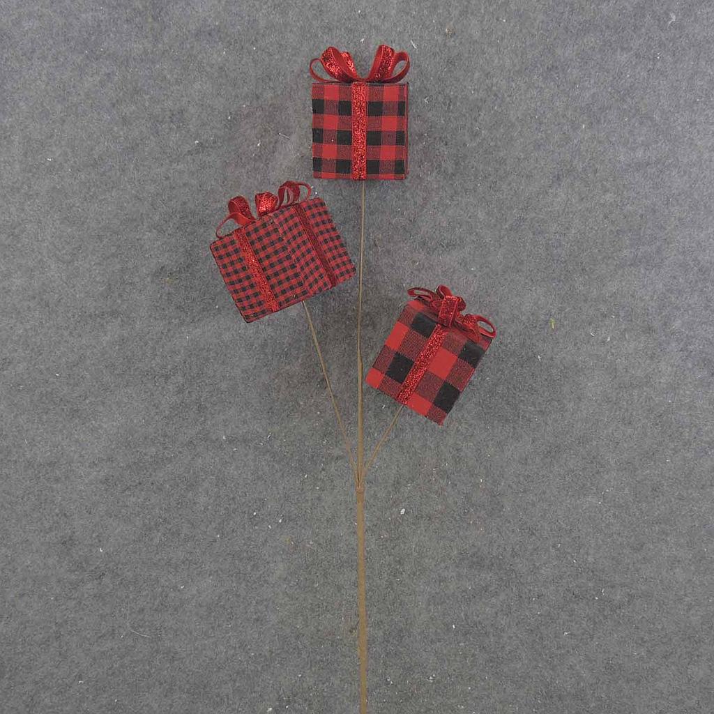 24" GIFT BOX SPRAY X3 RED/BLACK PLAID MIX