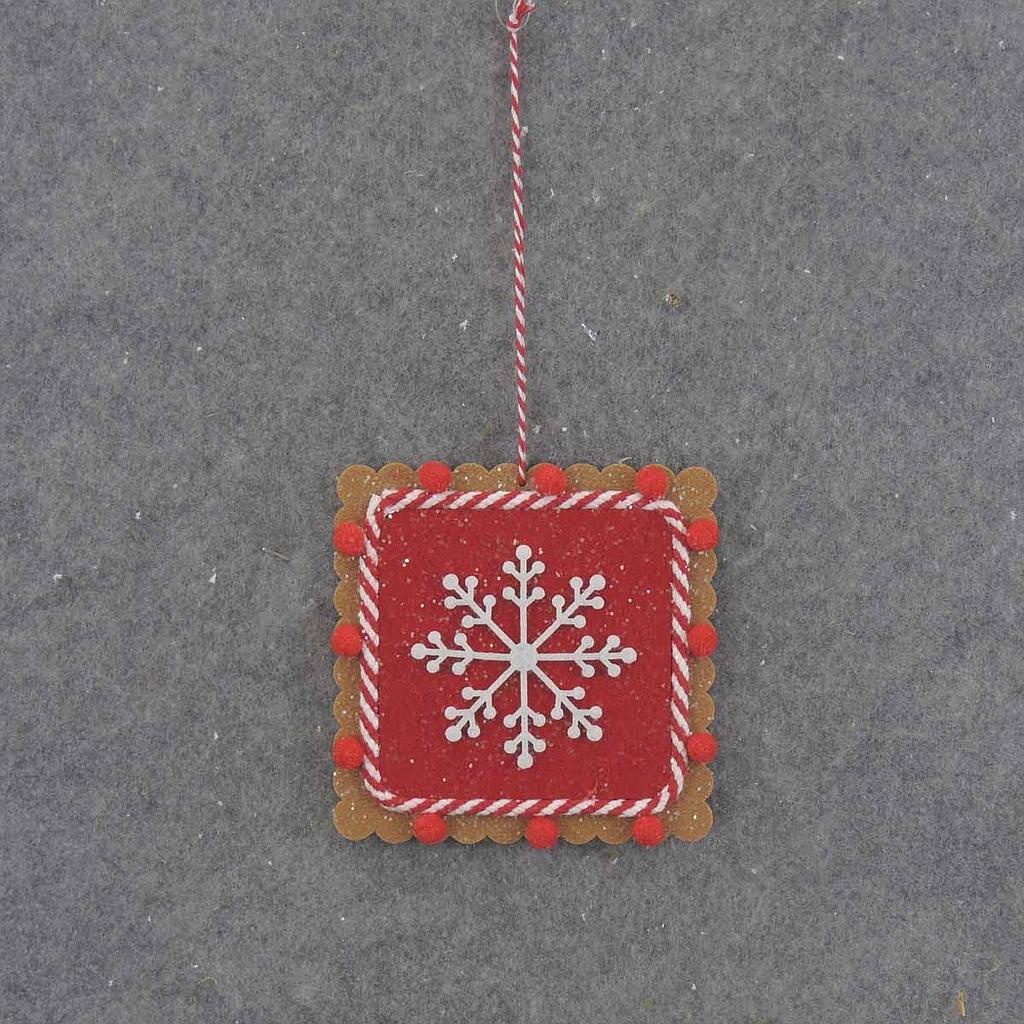 4.75" SNOWFLAKE ORNAMENT SQUARE RED