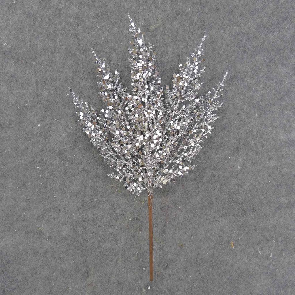[XB9014-SIL] 12" FERN SPRAY W/GLITTER SILVER
