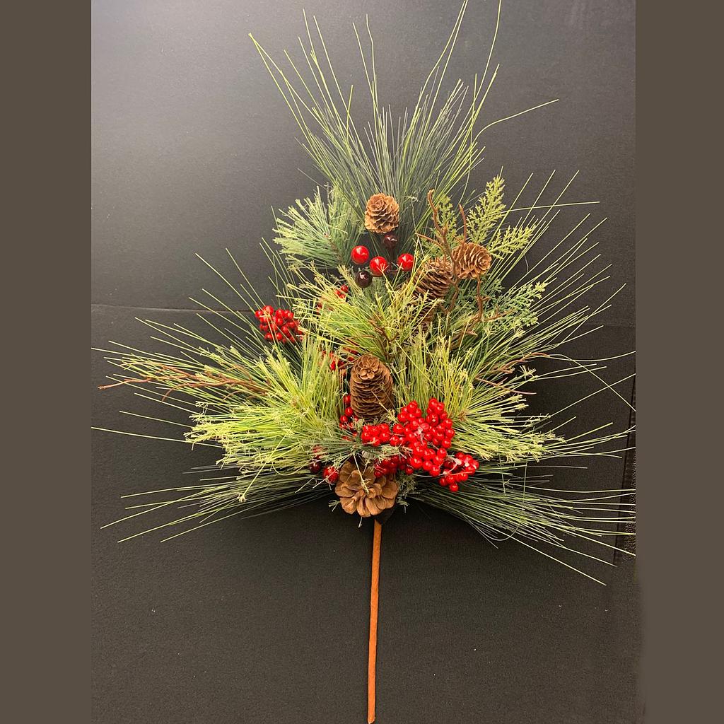 [XB9018] 24" PINE SPRAY MIXED W/CONES & BERRIES