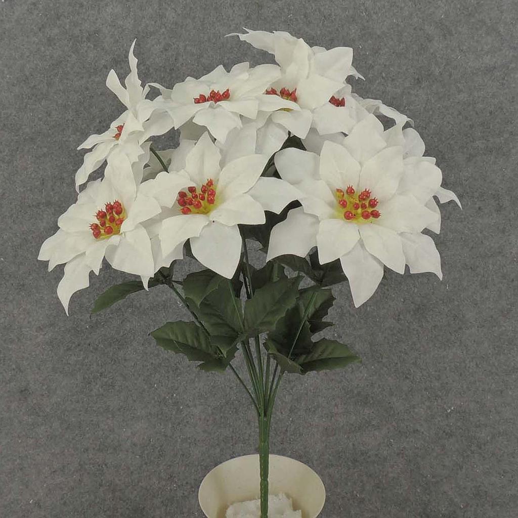 16" POINSETTIA BUSH VELVET X12 WHITE