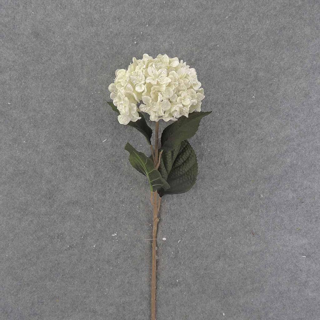 27" HYDRANGEA STEM VELVET W/GLITTER CREAM