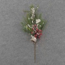MIXED PINE SPRAY 21.75" FLOCKED W/BERRIES & CONE