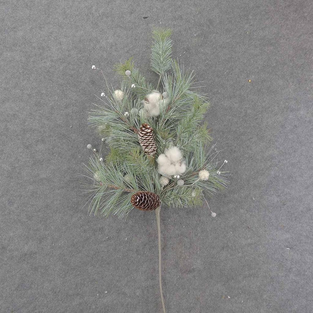 LONG NEEDLE PINE SPRAY 30" W/COTTON & CONES