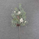 30" LONG NEEDLE PINE SPRAY W/COTTON & CONES