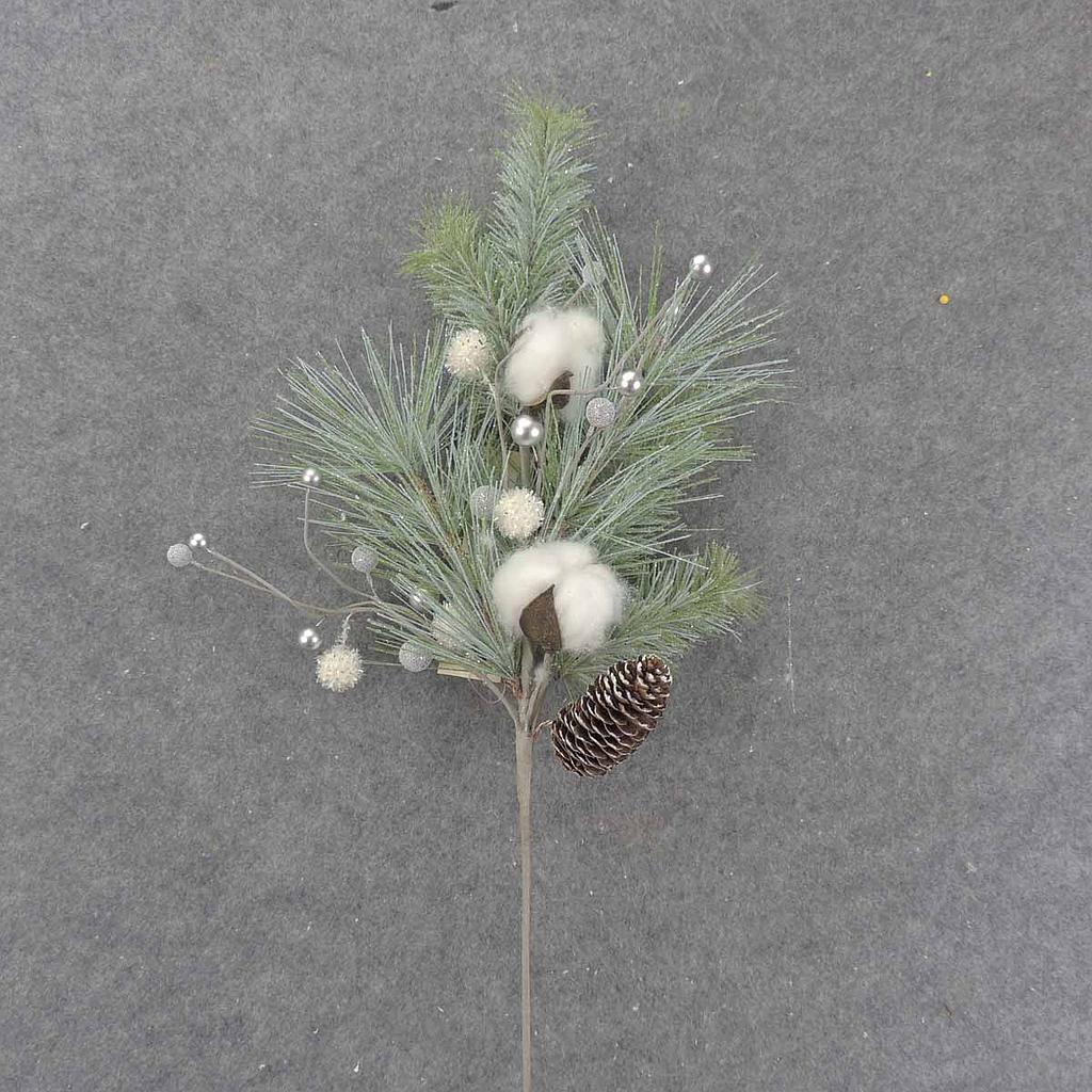 LONG NEEDLE PINE SPRAY 22" W/COTTON & CONES