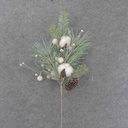 22" LONG NEEDLE PINE SPRAY W/COTTON & CONES