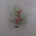 PINE & BERRY SPRAY 26.5" W/CONES & HOLLY