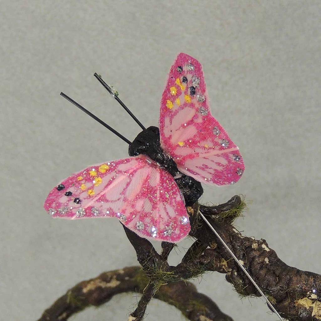 [B6721S-PNK] 1.5" PINK GLITTER BUTTERFLY W/WIRE