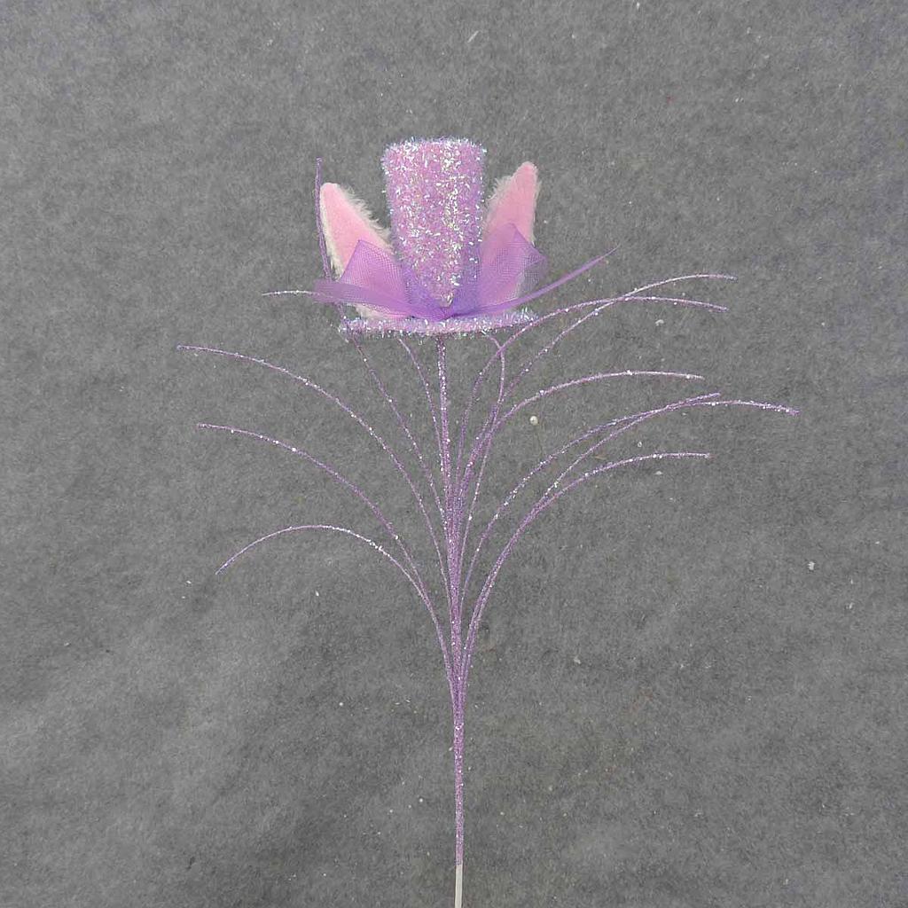 [SA0000-PUR] 3" TOP HAT W/BUNNY EARS ON 13" PICK PURPLE TINSEL