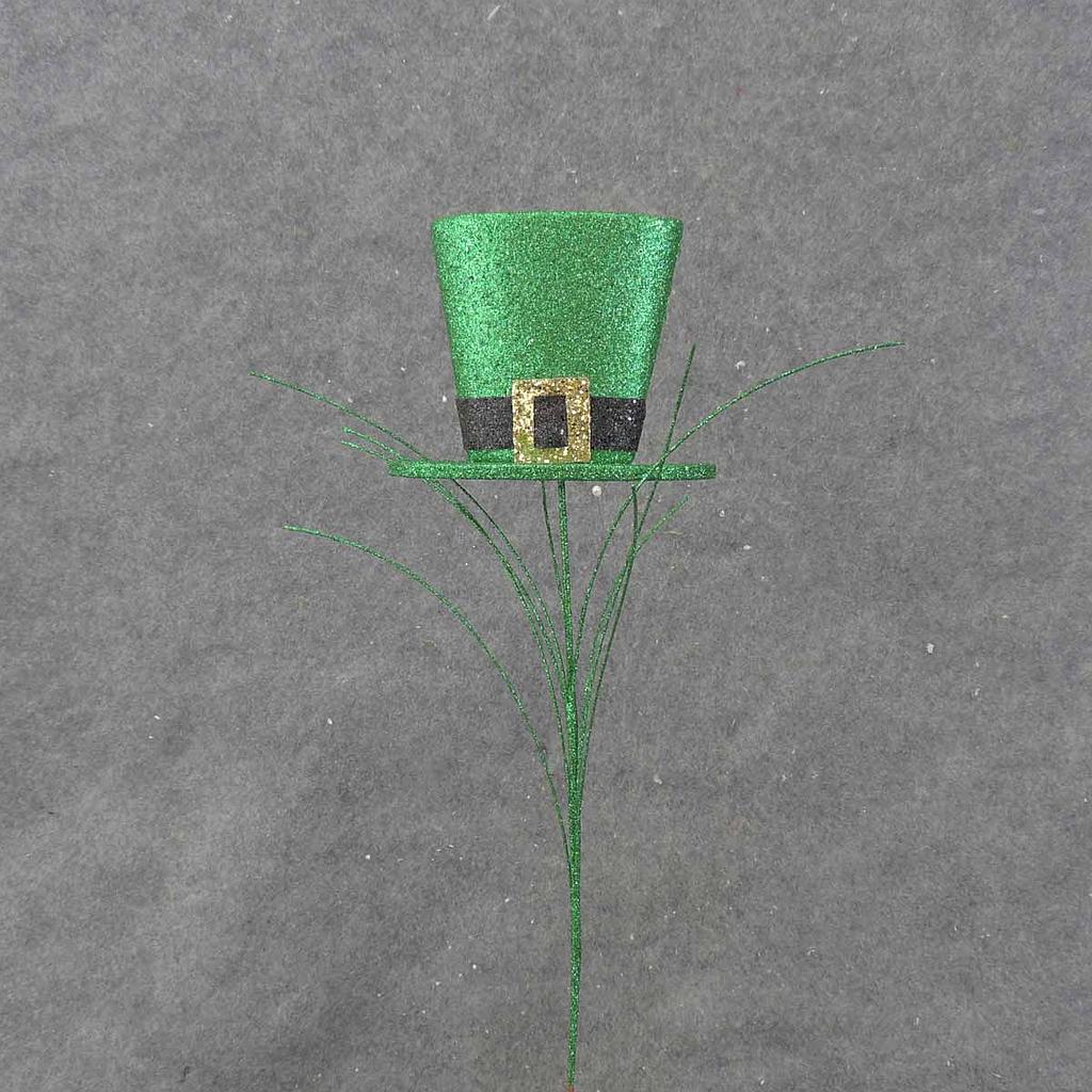 LEPRECHAUN HAT 5"x4" ON 12" PICK  GLITTERED