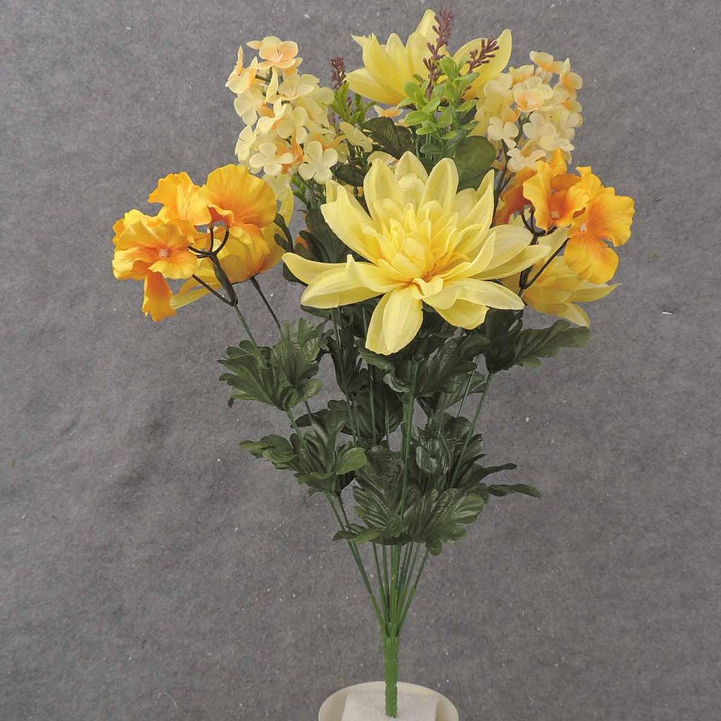 [SE0021-YEL] 22" DAHLIA/HYDRANGEA/LILAC BUSH X14 W/EUCALYPTUS  GOLDEN YELLOW