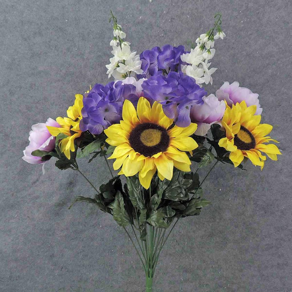 24" SUNFLOWER/PEONY/HYDRANGEA BUSH X18 YELLOW/LAVENDER/PURPLE