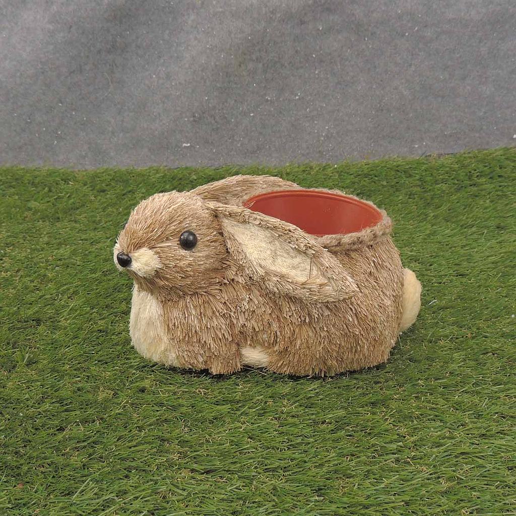 [SL0003] 4" BROWN SISAL BUNNY W/ PLANTER