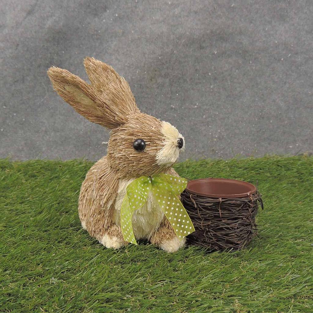 2.5" BROWN SISAL BUNNY W/ TWIG WRAPPED PLANTER