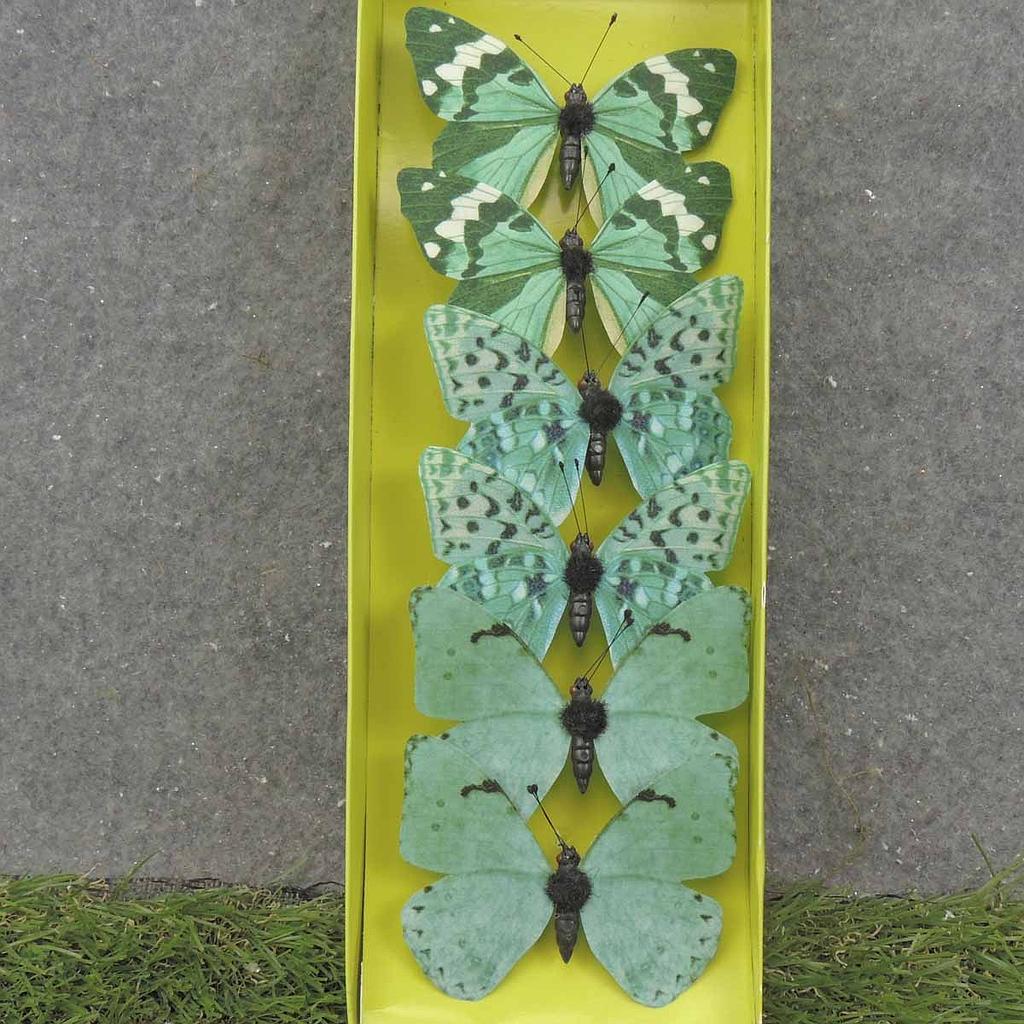 3" BUTTERFLIES 3-ASST TEAL/GREEN PRINTED