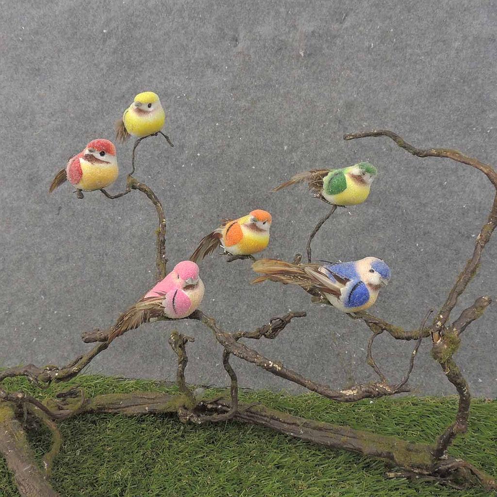 3.25" FROSTED MUSHROOM/FEATHER BIRD W/WIRE