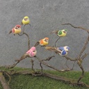 3.25" FROSTED MUSHROOM/FEATHER BIRD W/WIRE
