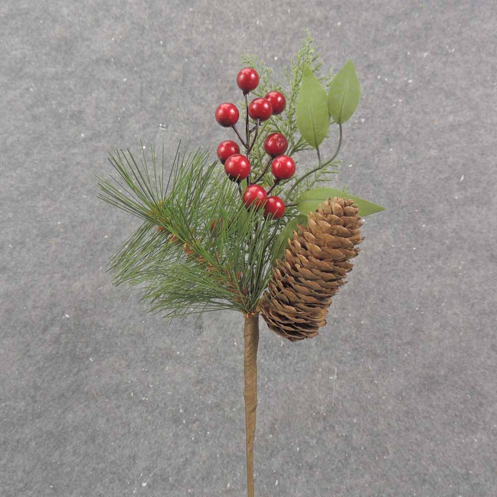 13" PINE, BERRY, PINECONE PICK  RED