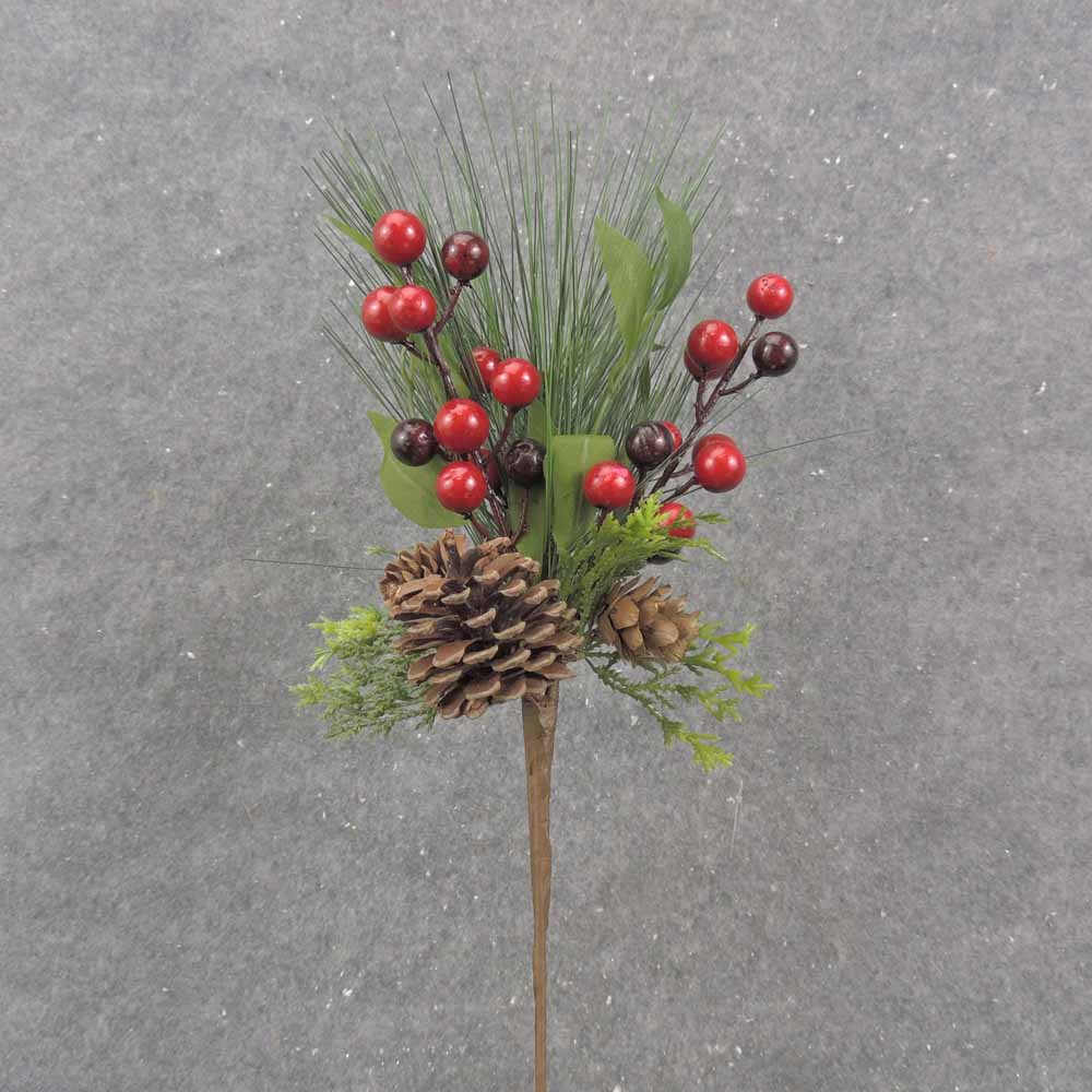 13" PINE & BERRY PICK W/PINECONE