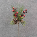 13" PINE & BERRY PICK W/PINECONE