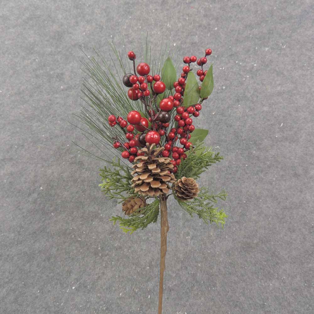 13" BERRY CLUSTER & PINE PICK W/PINECONE