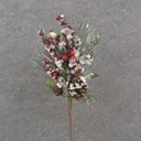 13&quot; BERRY CLUSTER &amp; PINE PICK W/PINECONE &amp; SNOW