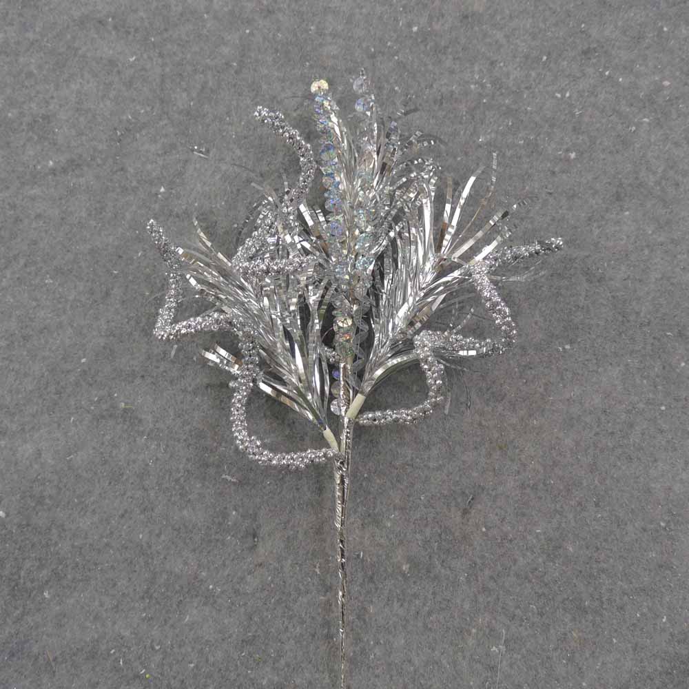 [XE0017-SIL] 14" SILVER TINSEL & SEQUIN PICK