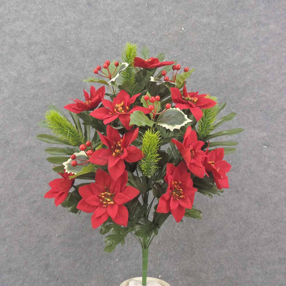 21.5" POINSETTIA & PINE HALF BUSH X18