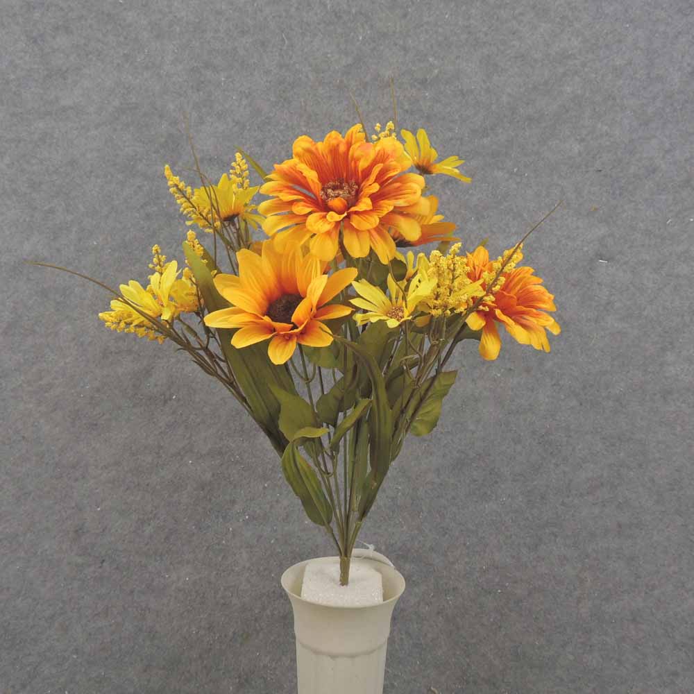 [SBF0027-GYL] 18" MIXED DAISIES & HEATHER BUSH X10 GOLDEN YELLOW