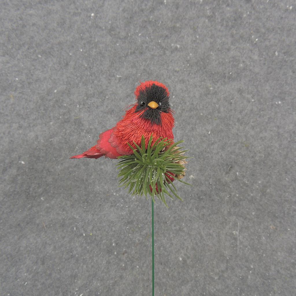 3&quot; SISAL CARDINAL ON A PICK WITH PINE