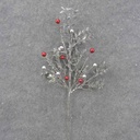 16&quot; SILVER GLITTER EUCALYPTUS BUSH W/RED &amp; SILVER BALLS