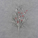 24" SILVER GLITTER EUCALYPTUS SPRAY W/RED & SILVER BALLS