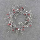 6" SILVER GLITTER EUCALYPTUS CANDLE RING W/RED & SILVER BALLS